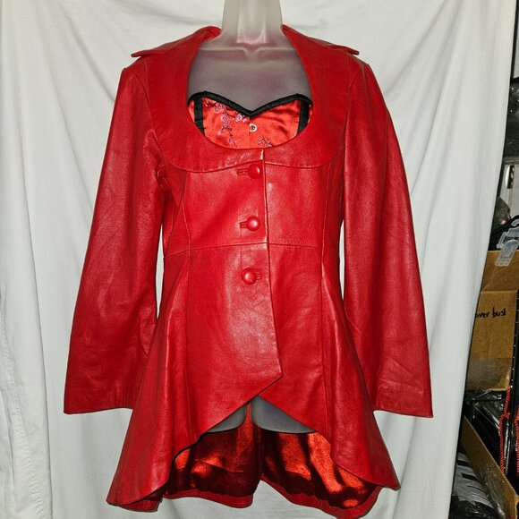 NEW Large Red Leather COAT JACKET FIT AND FLAIRE - Picture 1 of 14
